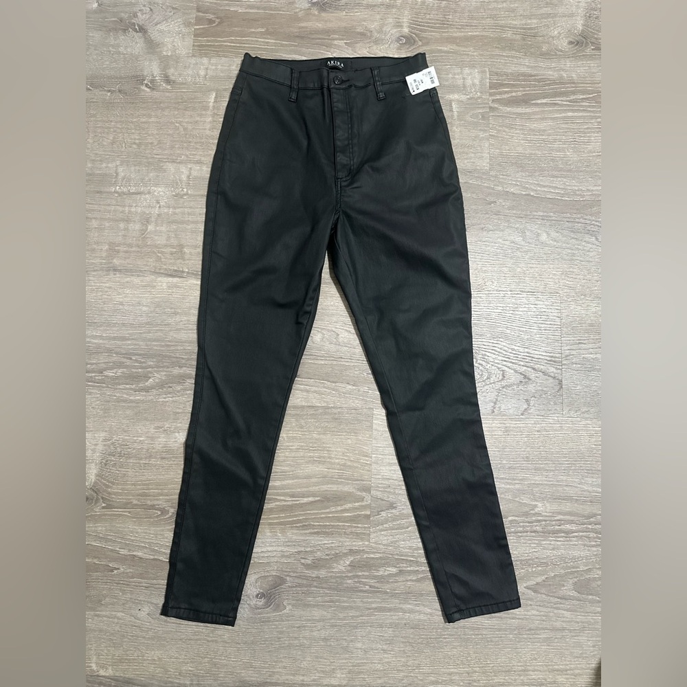 NWT Akira Womens Faux Leather On Duty Pants Black Size 15(W31) Mid Rise Skinny